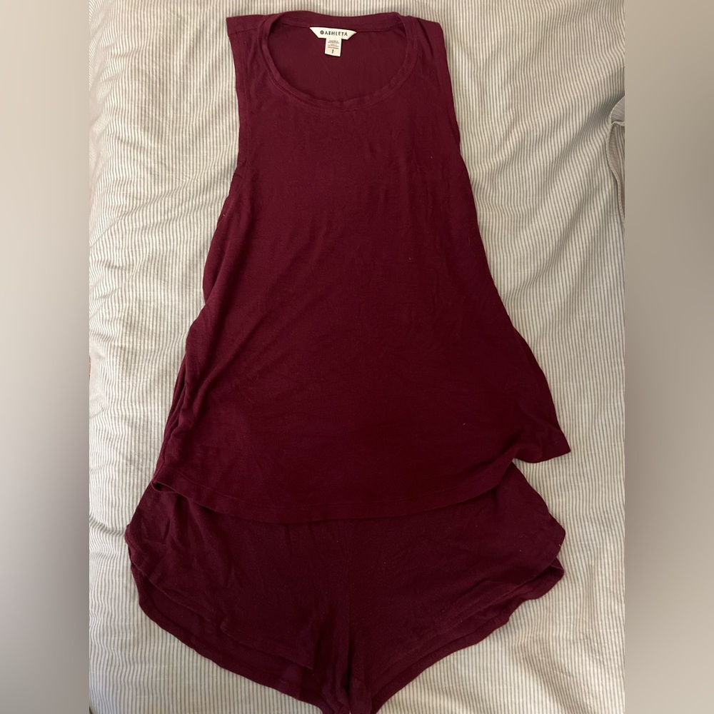 Athleta Deep Red Tank Top and Shorts Set